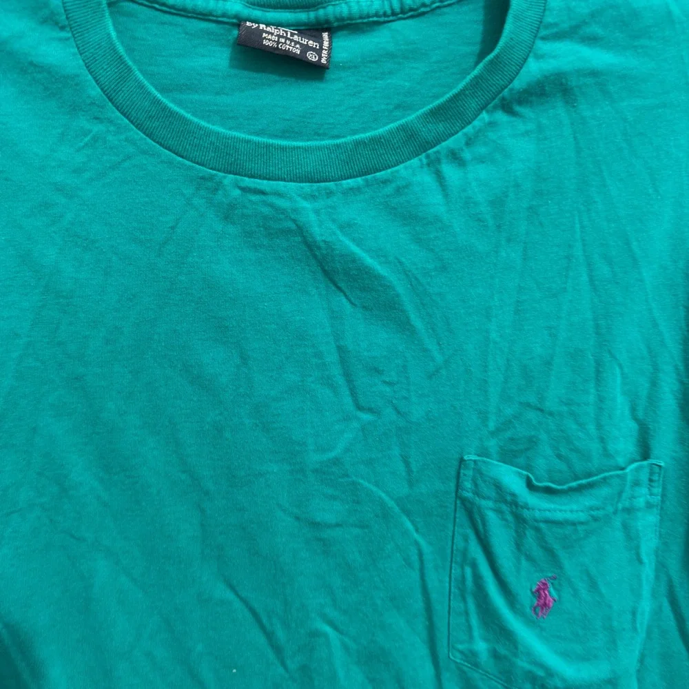 Polo Ralph Lauren T-Shirt Vintage 90s Teal Green Cotton Pocket XL Made in USA